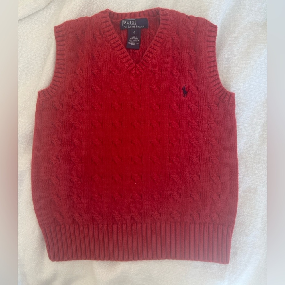Polo Ralph Lauren Red Cable Knit Sweater Vest | V-Neck | Size 6